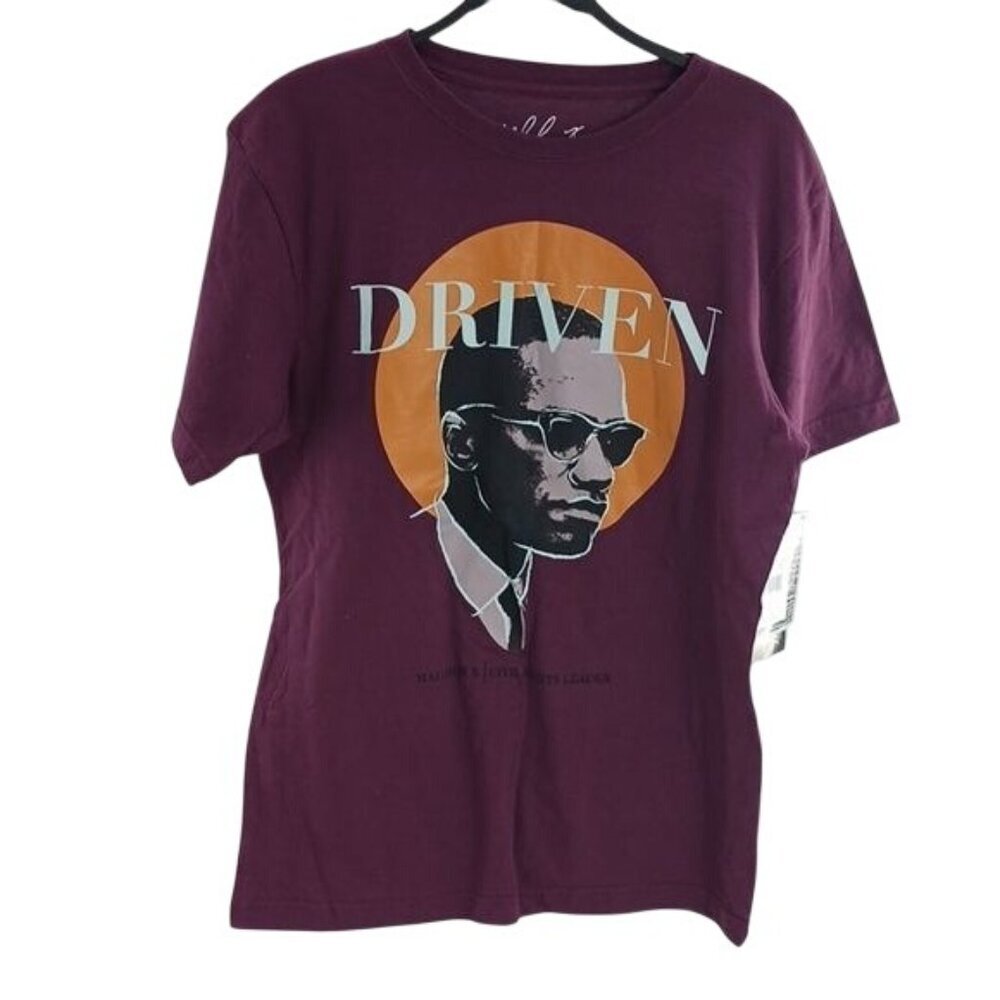 Malcolm X Driven Graphic T Shirt Mens Purple Cotton Tee Size S New